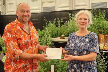 Si Poole of Mintopia and Bec with the first time display of Mentha at RHS Hampton, awarded an RHS Silver Gilt medal